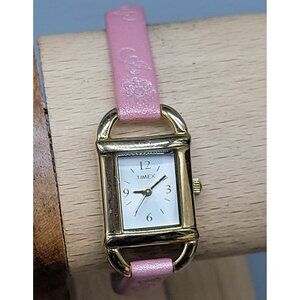 Timex Ladies Pretty In Pink Tank Watch Quartz Gold Tone Vintage T2K761 7.5 Band